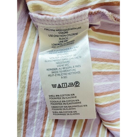 Anthropologie Maeve L Striped Blouse‎ Boho Beach Lavender Yellow SS  Cotton Blnd - Picture 7 of 7